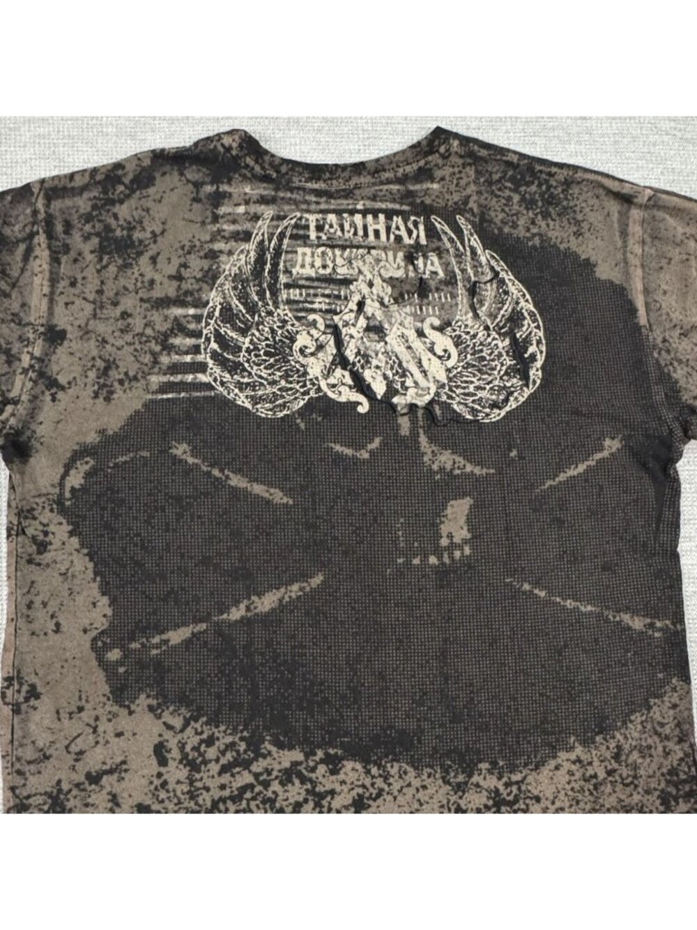 Archaic By Affliction Distressed Graphic T-Shirt Mens Lg Black/Brown Acid Wash - Picture 4 of 13